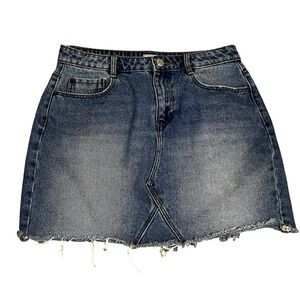 Pimkie Denim Blue Jean Mini Skirt Womens 34 Distressed Raw Hem Bohemian Grunge